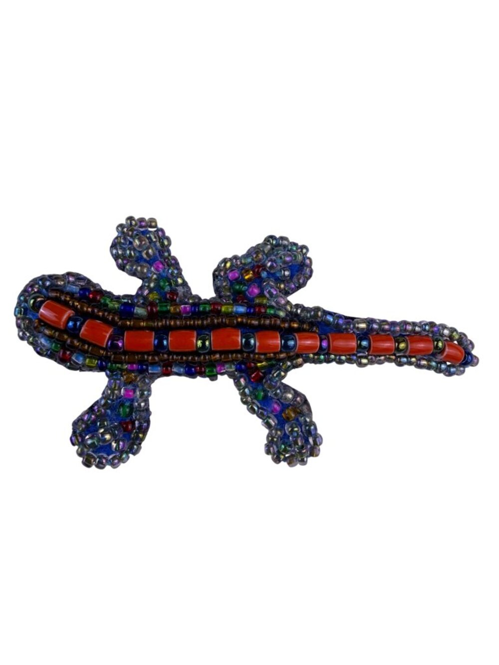 Vintage Handmade Multicolor Beaded Gecko Lizard Brooch Pin Jewelry Glass & Metal